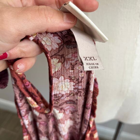 Knox Rose Floral Boho Tiered Midi Dress XXL 100% Rayon Pink Burgundy - Picture 9 of 10